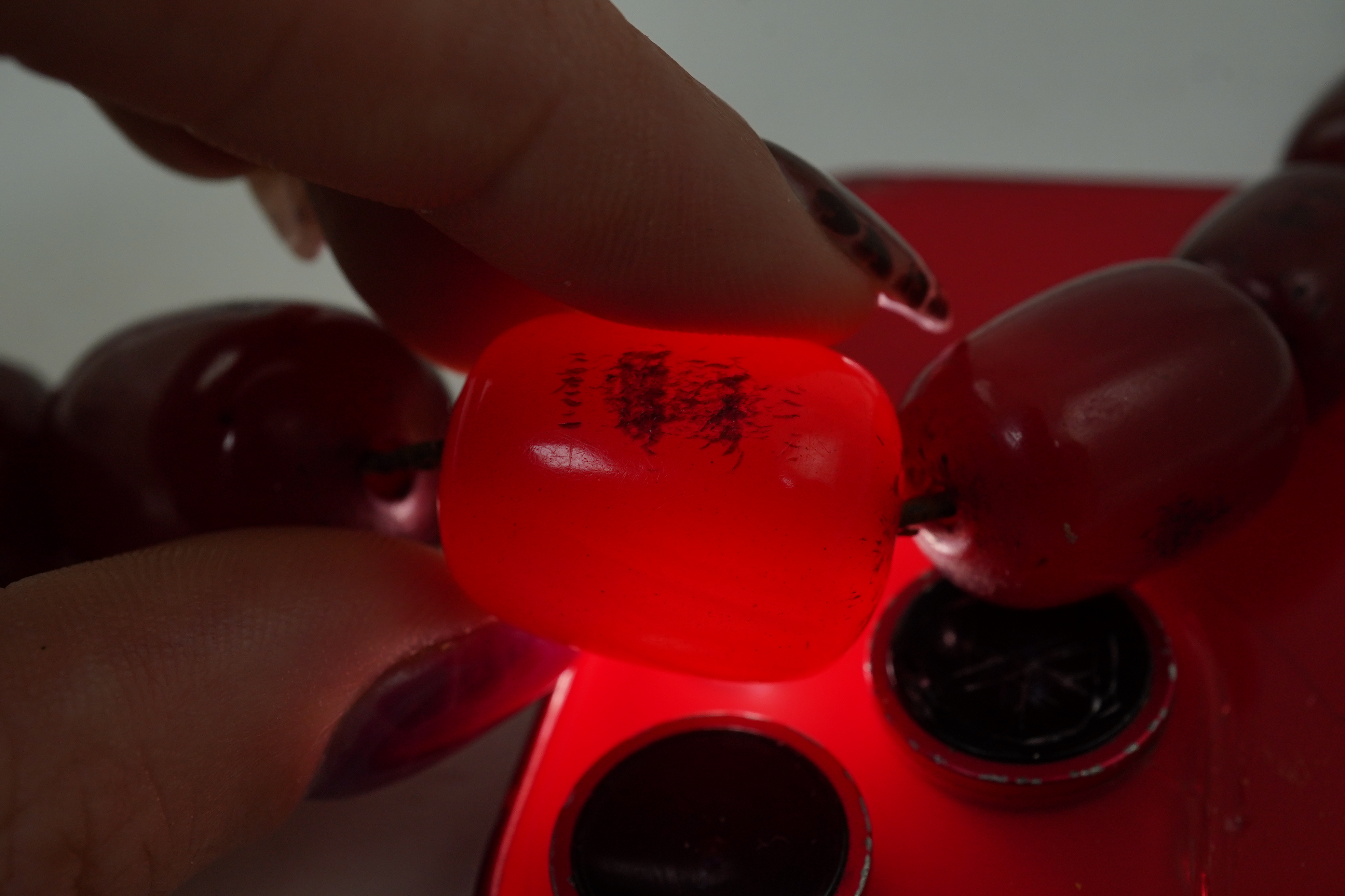 A cherry-coloured bakelite 'amber' necklace